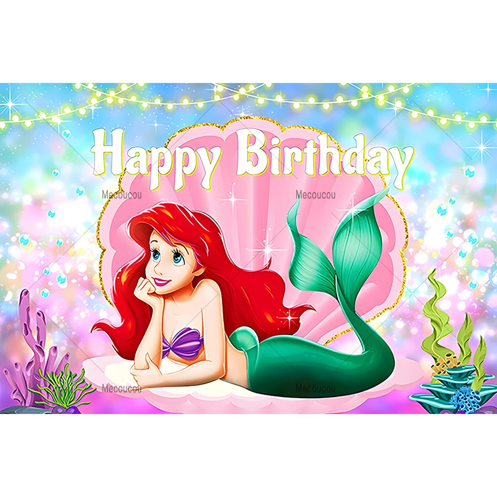 Disney Little Mermaid Ariel Cartoon Cute Sweet Girl Birthday Party Banner Backdrop Custom Kid Room Photo Poster Decor Background