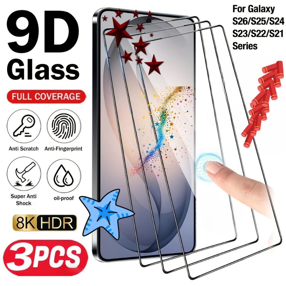 

3Pcs Full Cover HD Tempered Glass for Samsung Galaxy S26 S25 Ultra S24 S23 S22 S21 Plus S25 S24 FE Full Cover Screen Protector