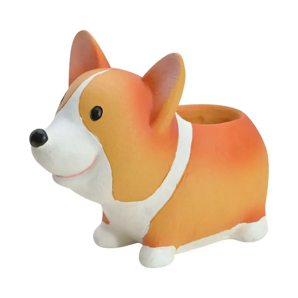 Decorative Corgi Dog Pot Decorations Adorable Exquisite Corgi Dog Resin Ornaments Collectible 14.5cm Corgi Dog Model Toy Plant