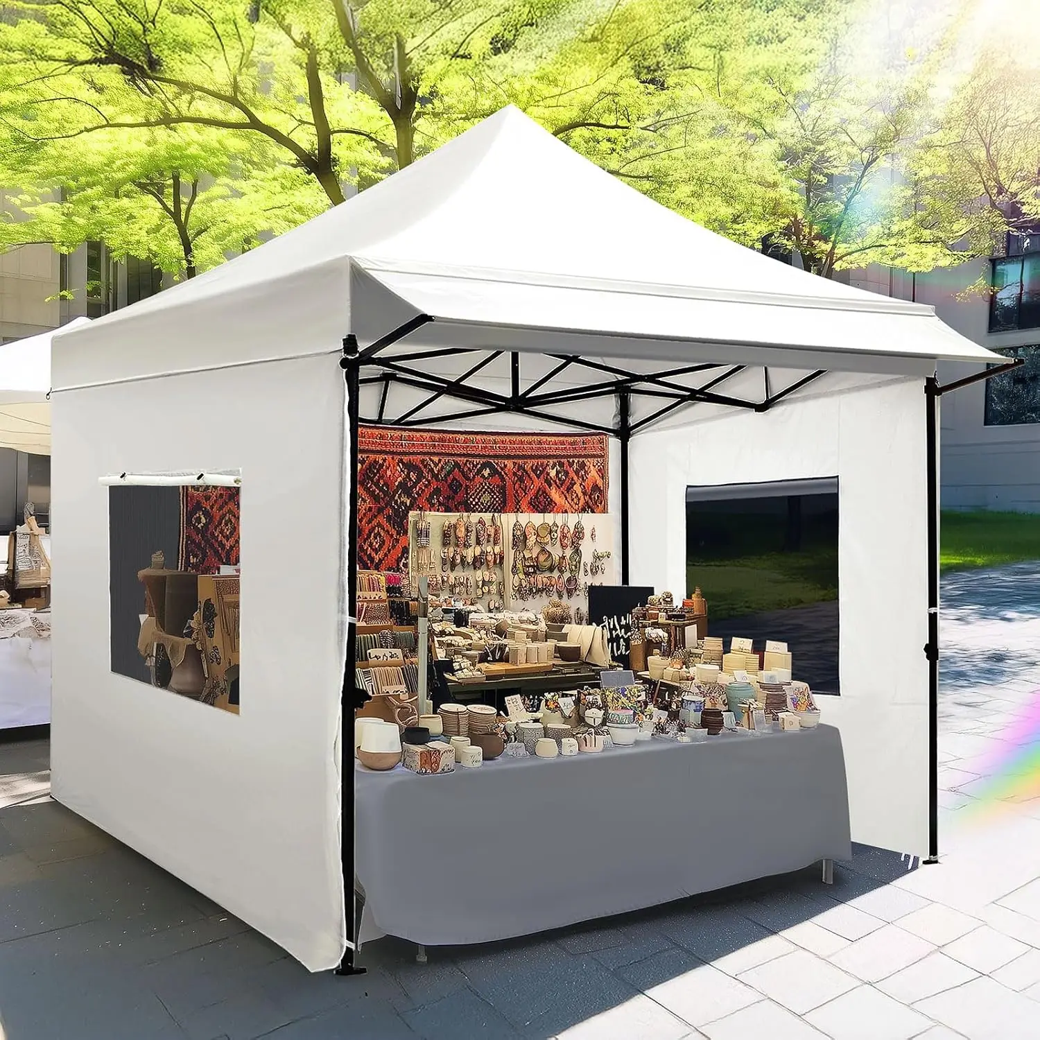 Pop Up Canopy Tent Sunshade Shelter For Outdoor Backyard Patio Camping Party, Heavy Duty Folding Gazebo Pavilion Cover With Removable Sidewalls, Modern Style, White, 1 Set