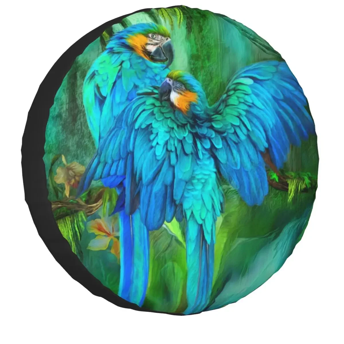 Tropic Spirits Macaw Couple Parrot Birds Spare Wheel Cover for Jeep Honda Tropical Plant Tire Protector 14