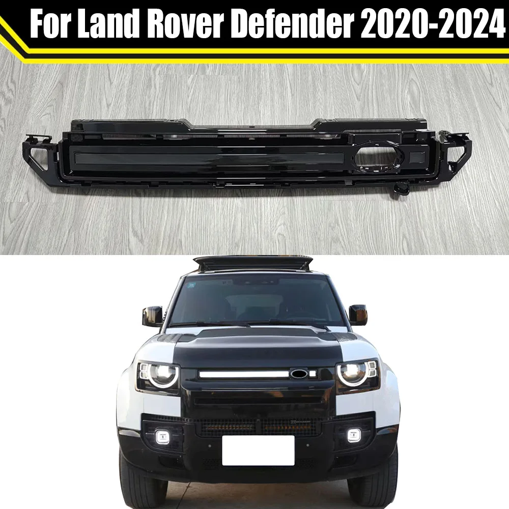 

Modified Water With Light Grille For Land Rover Defender 2020-2024 Racing Grills Upper Grid Front Bumper Mesh Cover Grill