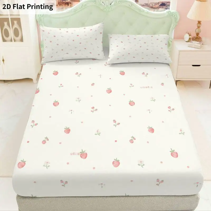 3Pcs Floralpastelpink Fitted Sheet Three Piece Set (1*Fitted Sheet + 2*Pillowcases, Coreless), Bedding Set