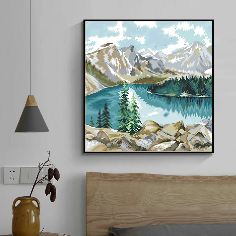 Lake Under The Snow Mountain Pattern Cross Stitch Kits Printed Canvas Embroidery Sets 11CT 14CT DIY Handmade Needlework Painting