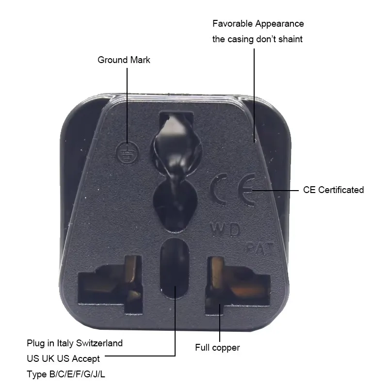 WD Universal Travel Adapter UK US EU Brazil Power plug British Maldives Italy Switzerland Type B C E F G J L Converter