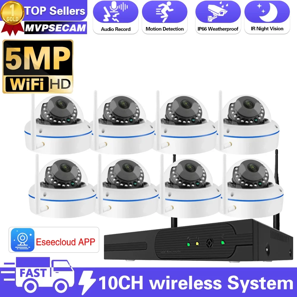 

10CH 5MP WiFi Security Camera System Audio Record 5MP NVR Kit CCTV Outdoor IP Dome Camera H.265 P2P Video Surveillance Set