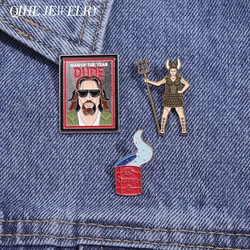 Comedy Crime Movie Brooch Enamel Pins Custom The Big Lebowski Film Character Role Brooch Backpack Lapel Badge Punk Jewelry Gift
