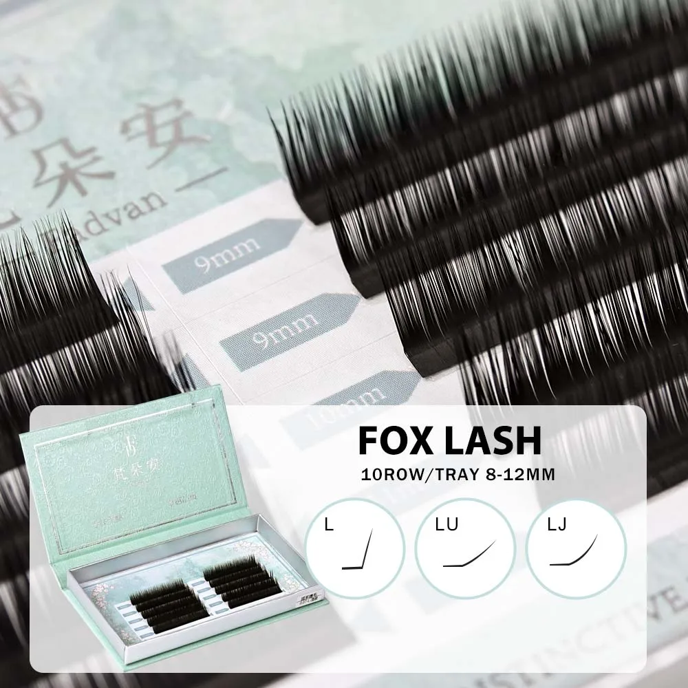 FADVAN L/LU curl False Eyelash Extensions Fox Eyes 0.07  Eyelash Extensions 8-12mm Natural Soft Professional Lash 10 Rows