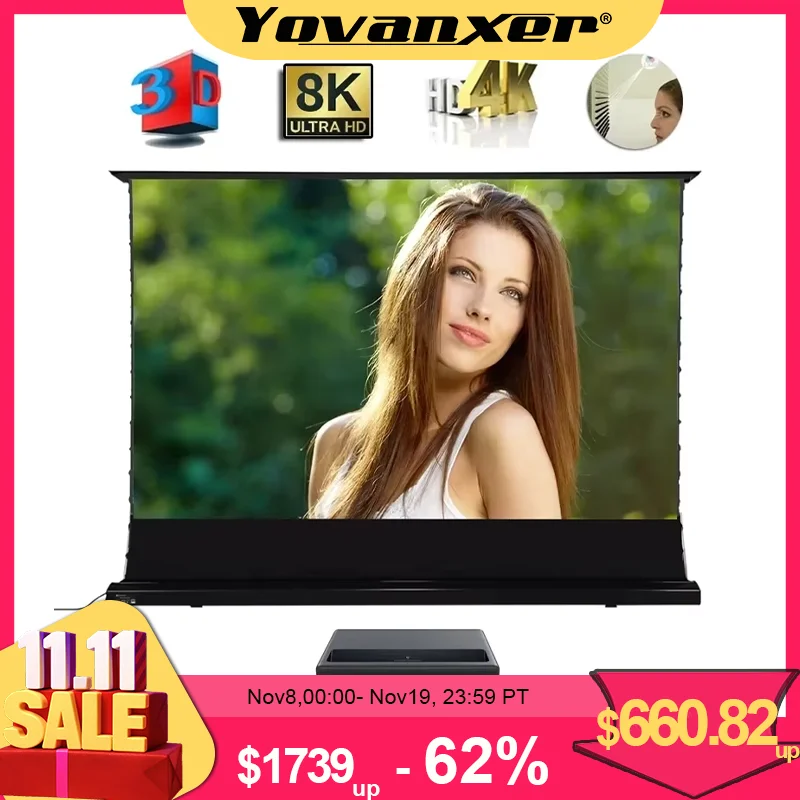 2024 Hot 150 Maxไฟฟ้าTabความตึงเครียดชั้นRising ALRโปรเจคเตอร์หน้าจอAmbient Lightปฏิเสธมอเตอร์สําหรับUSTเลเซอร์ทีวี 3D 8K