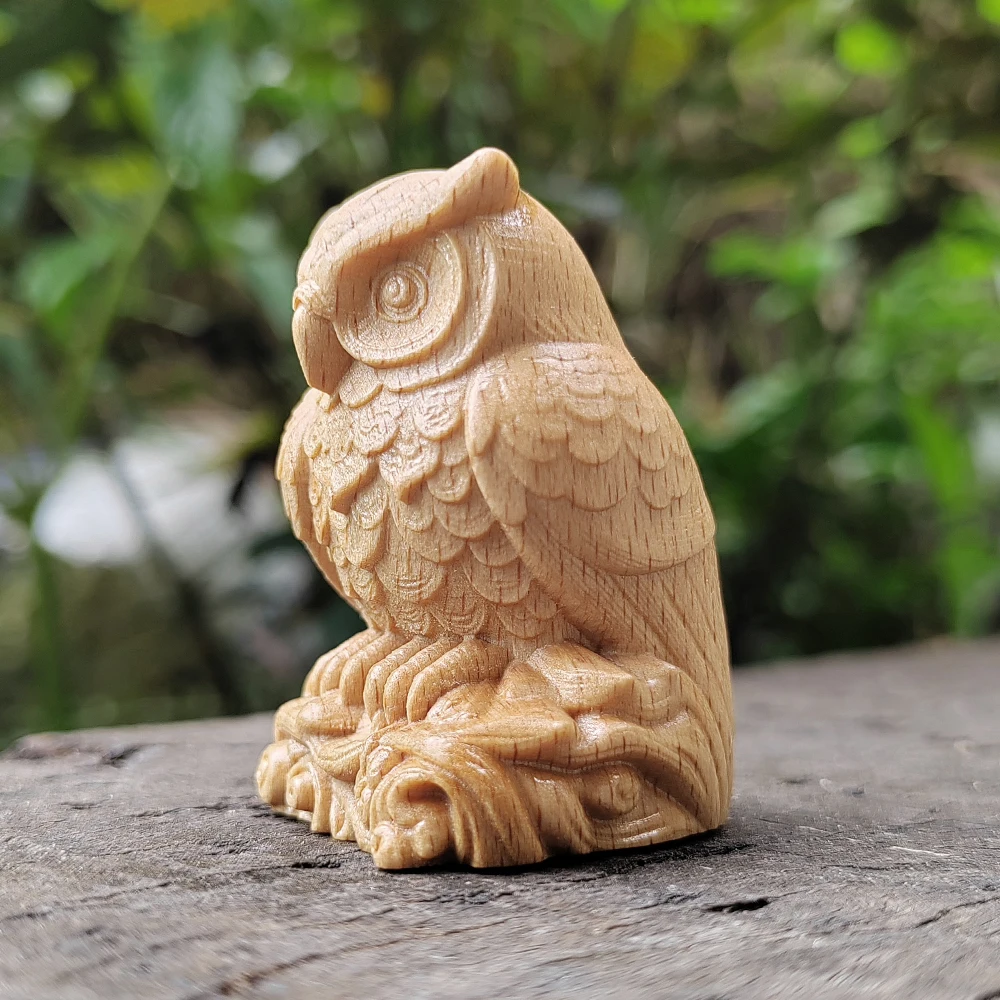 1.8 Inch Owl Figurine on a Wood Carved Tree Stump, Natural Style, Suitable for Birthday Gifts, Home Decoration, Office, Men's Gifts, New Year Gifts, Halloween Decorations, Office Decoration, Bedroom view 5