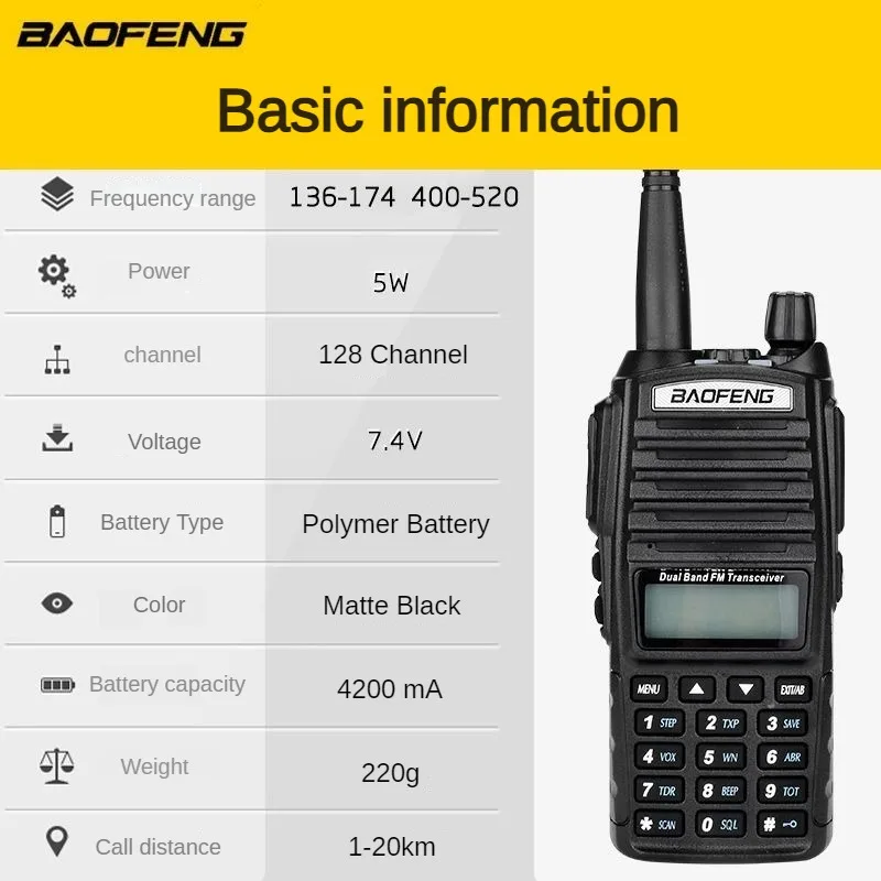 Baofeng BF-UV82 جهاز اتصال لاسلكي مقاوم للماء والغبار عالي الطاقة بتردد مزدوج مناسب لممتلكات الطابق السفلي في موقع البناء