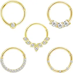 Florideco Stainless Steel Cartilage Helix Tragus Nose Hoop Piercing Jewelry CZ Hinged Septum Clicker Ring Body Jewelry for Women