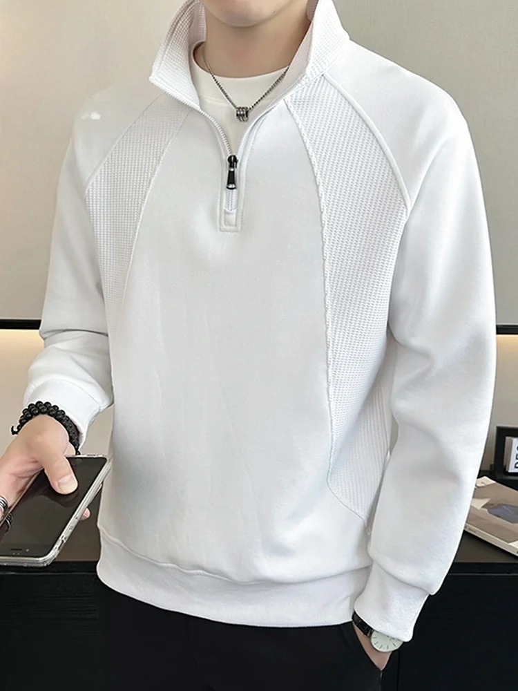 

f Zipper Hoodie Men's Spring 2026 Casual Sle Long Sve White Stand Collar T-irt Loose Fit Anti-Wrinkle Cotto...