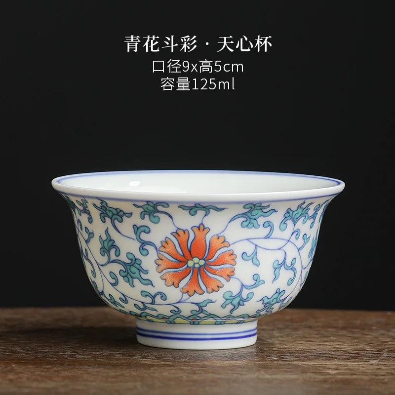

Blue and White Doucai Tea Cup Handheld Cup Chinese Style High-end Master Cup Home Office Cup Tea Drinking Cup Personal Cup Gift