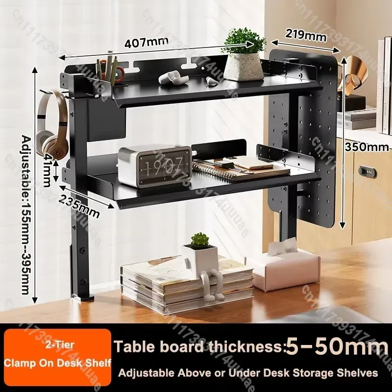 Adjustable Clamp On Desk Pegboard Organizer 16 Inch Metal Storage Shelf Holds 44LBS Above Under Desk Rack