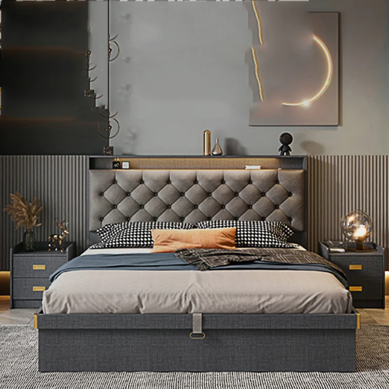 High End Nordic Double Bed European Single Cheap Sleeping Bedroom Double Bed Queen Design Letto Matrimoniale Bedroom Furniture