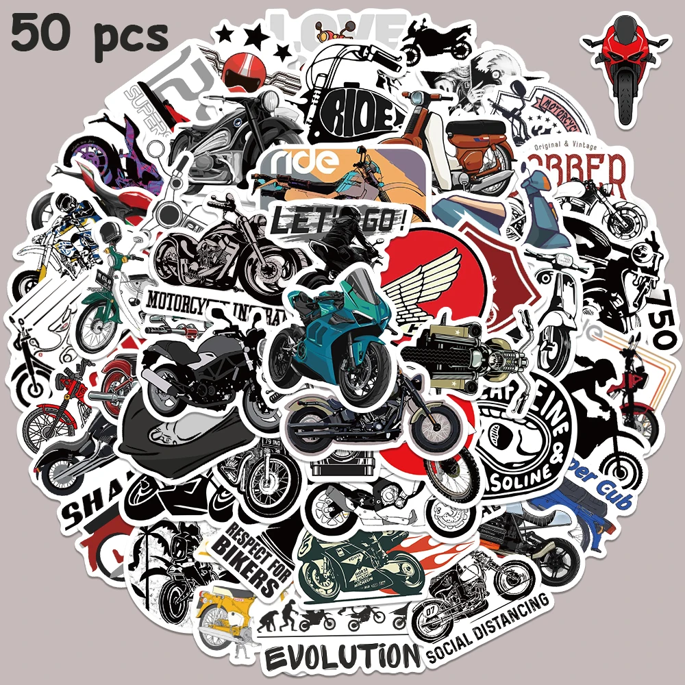50pcs Retro Motorcycle Sticker For Bicycle Car Skateboard Helmet Laptop Suitcase Decals Sticker