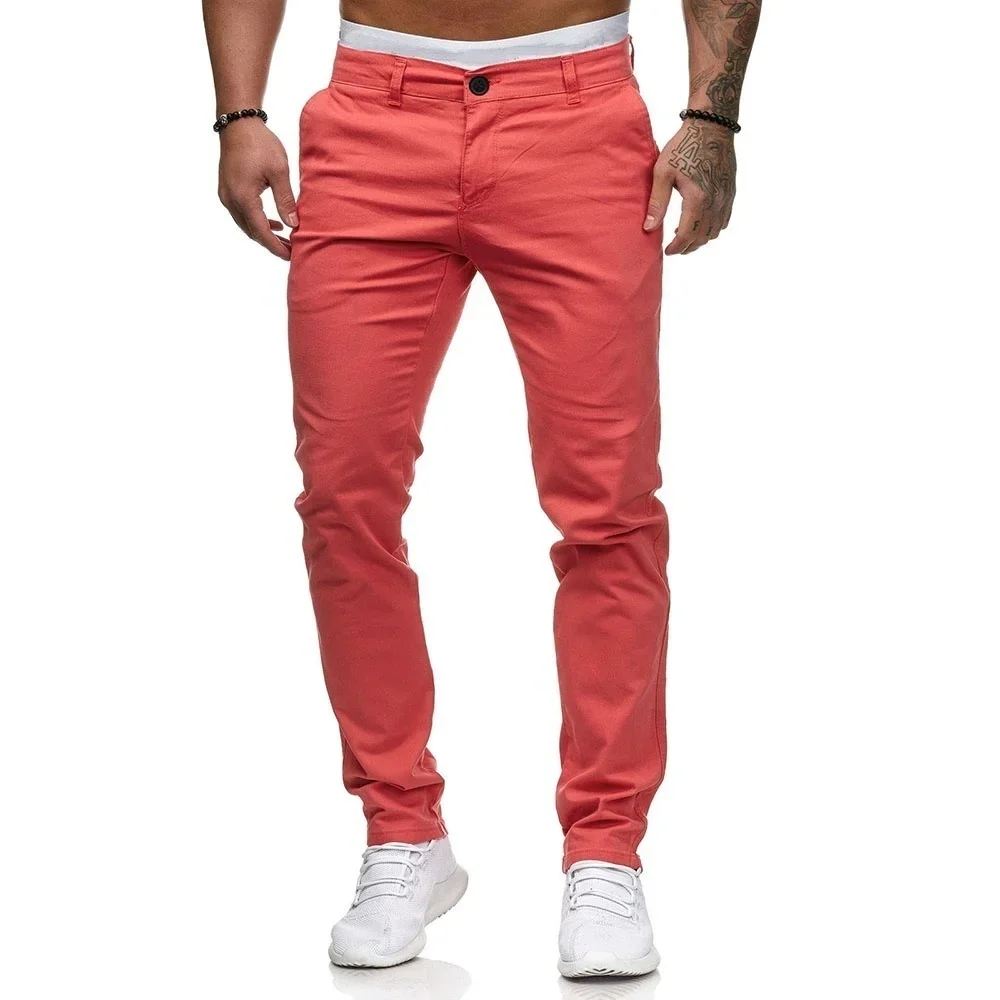 Pantalones de negocios de Color sólido para hombre, pantalones de trabajo formales, pantalones ajustados de pierna recta, pantalones casuales, nuevo, 2024