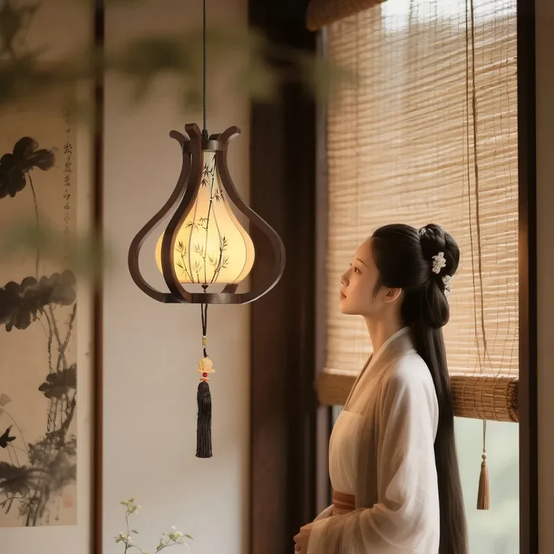 Song Dynasty Style Chandelier Zen Bedroom Lighting New Chinese National Aesthetic Pendant Lamp for Tea Table Entrance Decor