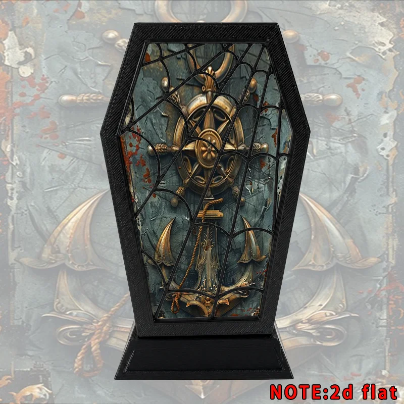 Vintage Nautical Anchor Ship Wheel Pen Holder 2D Flat Coffin Shape Desk Organizer Home Office Desktop Storage Decor Gift