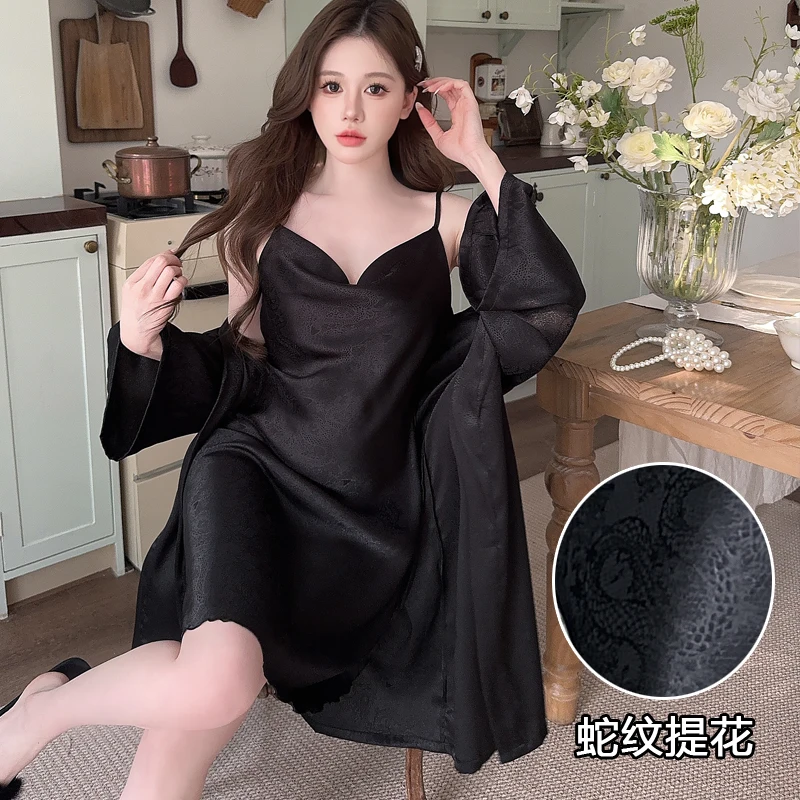 DAIMELU 2025 new red snake dark pattern nighty girl pajamas women's sexy ice  silk sleepwear suit nightgown lady nightdress set