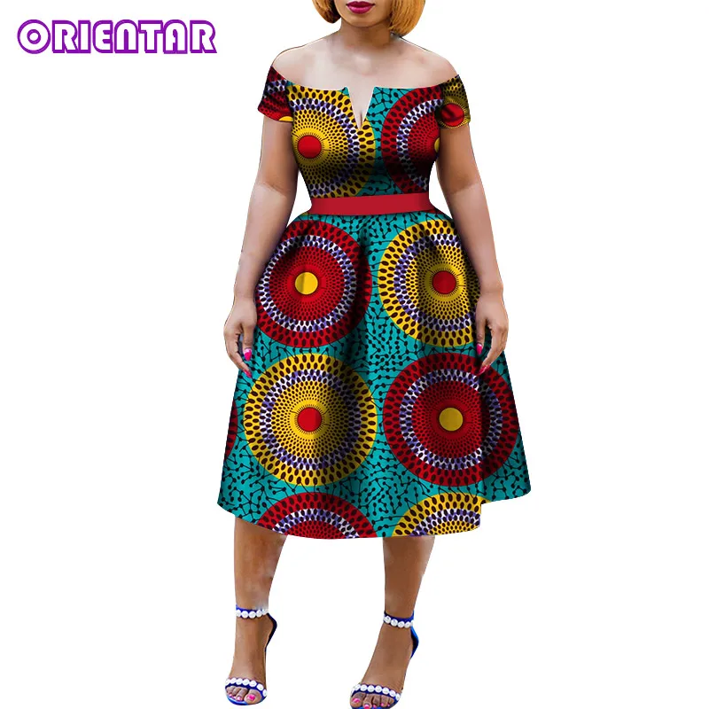 In Stock African Dresses for Women Summer Off Shoulder African Print Dress WY5506-XL