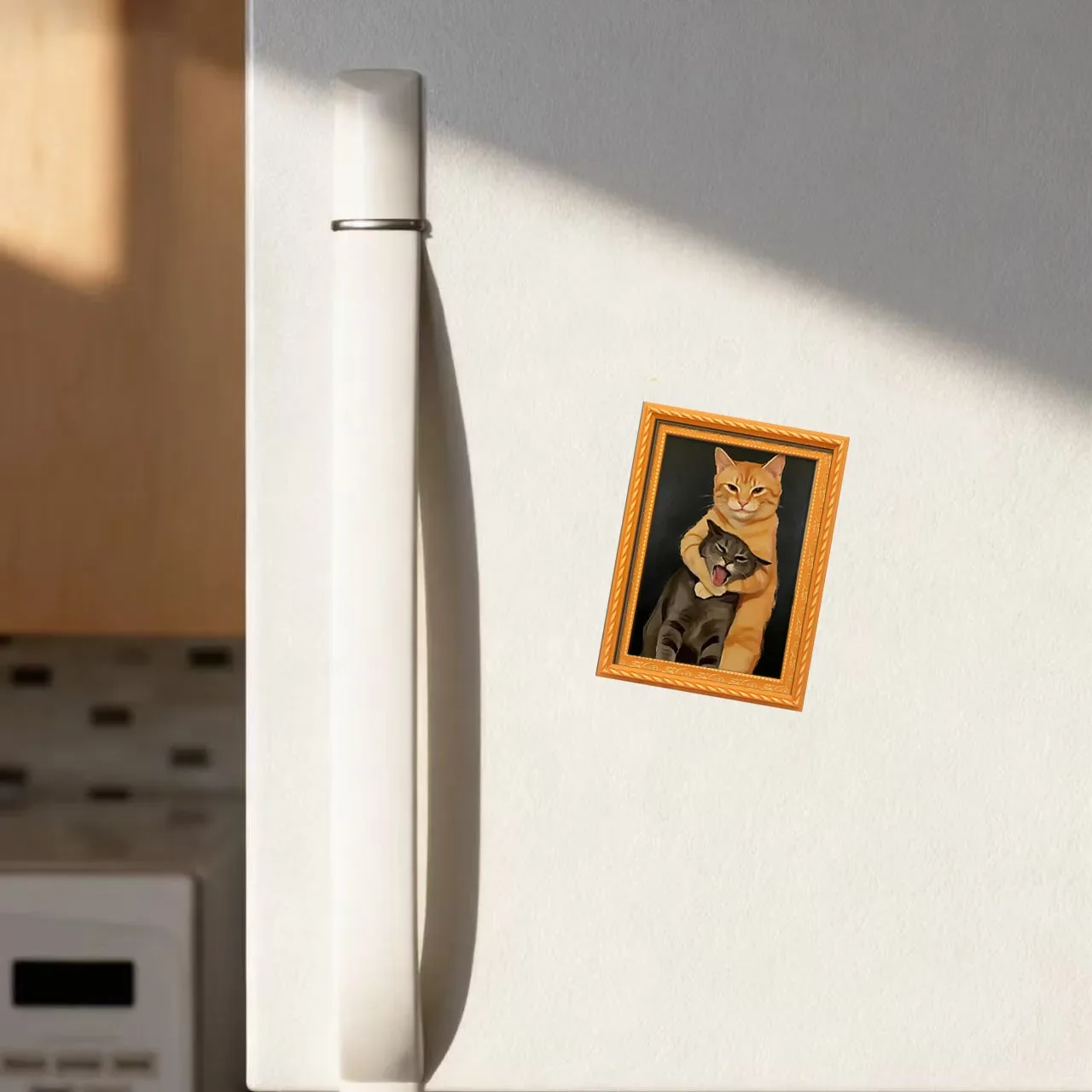 Lustiger Katzen-Umarmungs-Kühlschrankmagnet, Kunstdruck im Vintage-Stil, Kühlschrankaufkleber, dekoratives magnetisches Ornament für Küche und Zuhause – Detail 4
