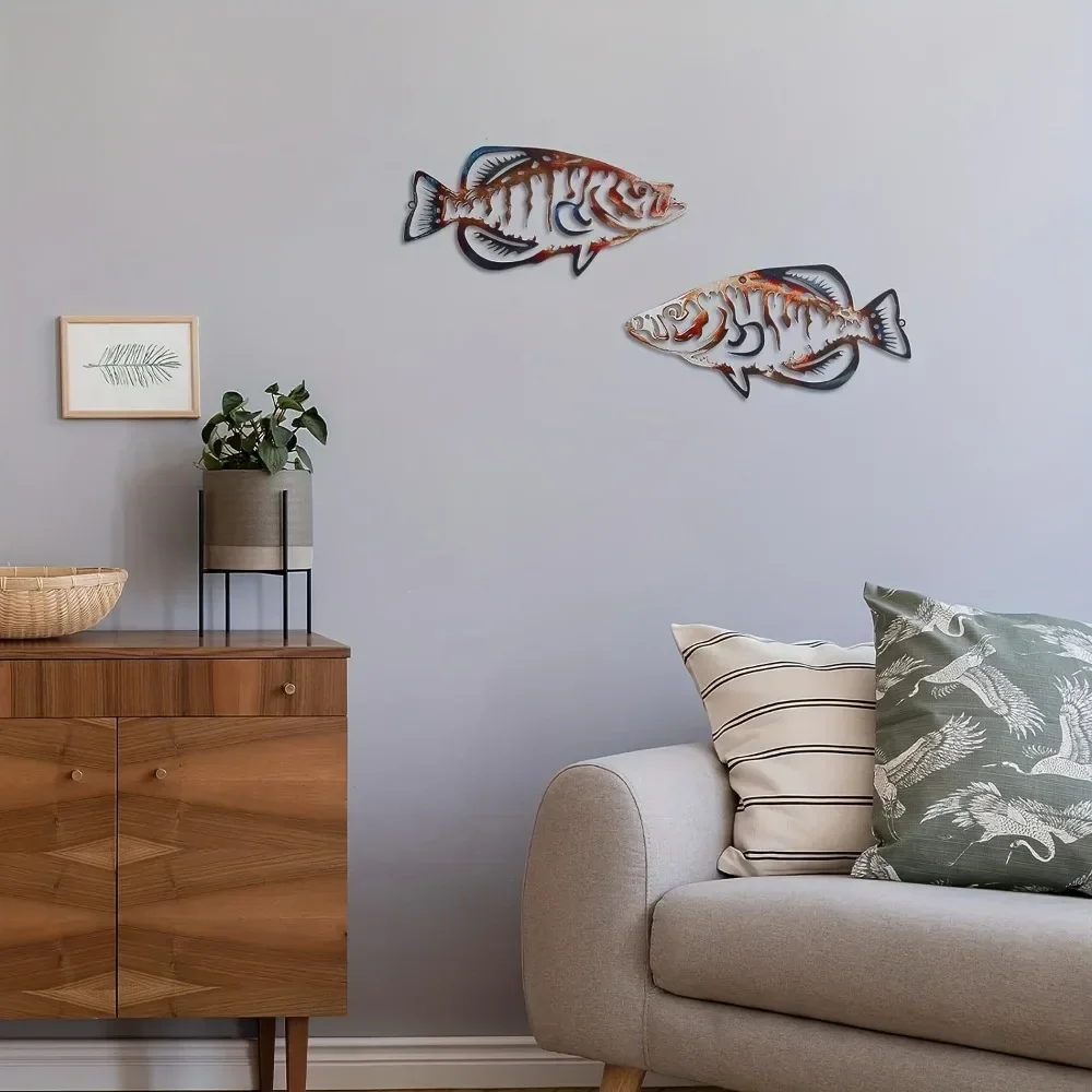 CIFBUY Iron Wall Art Fish 2Pcs Rustic Vintage Silhouette Sculpture Rust Proof Waterproof Metal Plaque Indoor Outdoor Decor