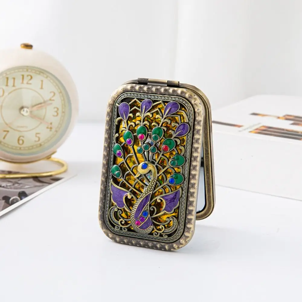 Pfau Open Screen Retro kleinen Spiegel rechteckigen Handheld doppelseitige Make-up Spiegel tragbare Vintage