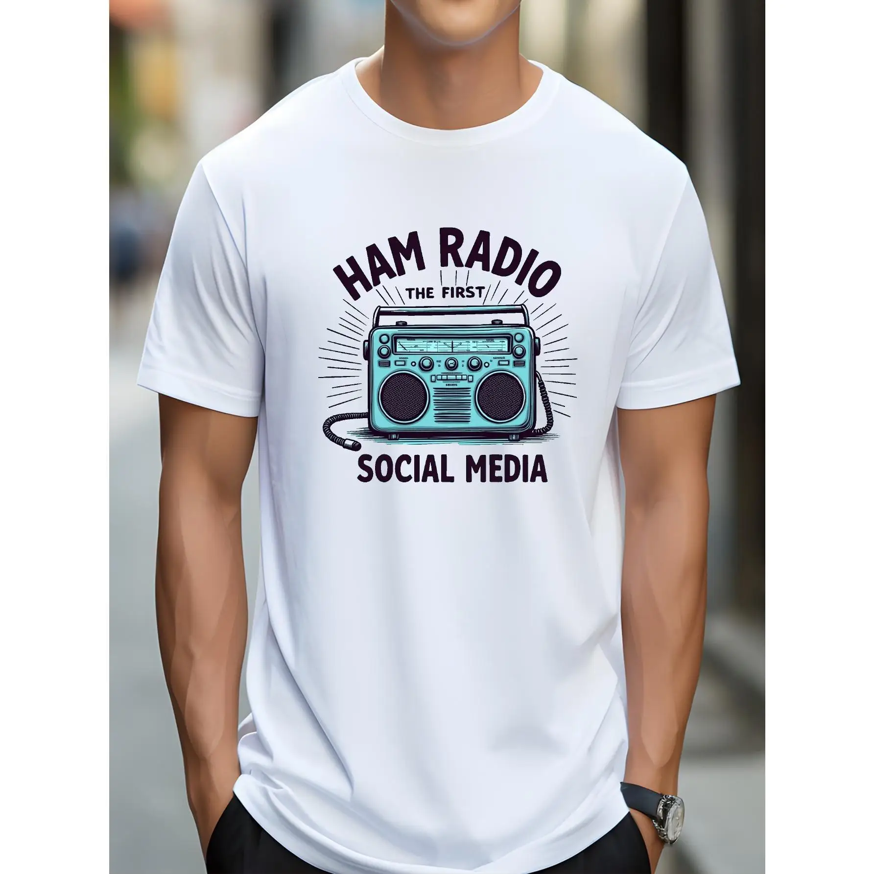 

Vintage HAM Radio T-Shirt Men, Creative The First Social Media Graphic Tee, Retro Radio Operator Hobby Casual Short Sleeve Top