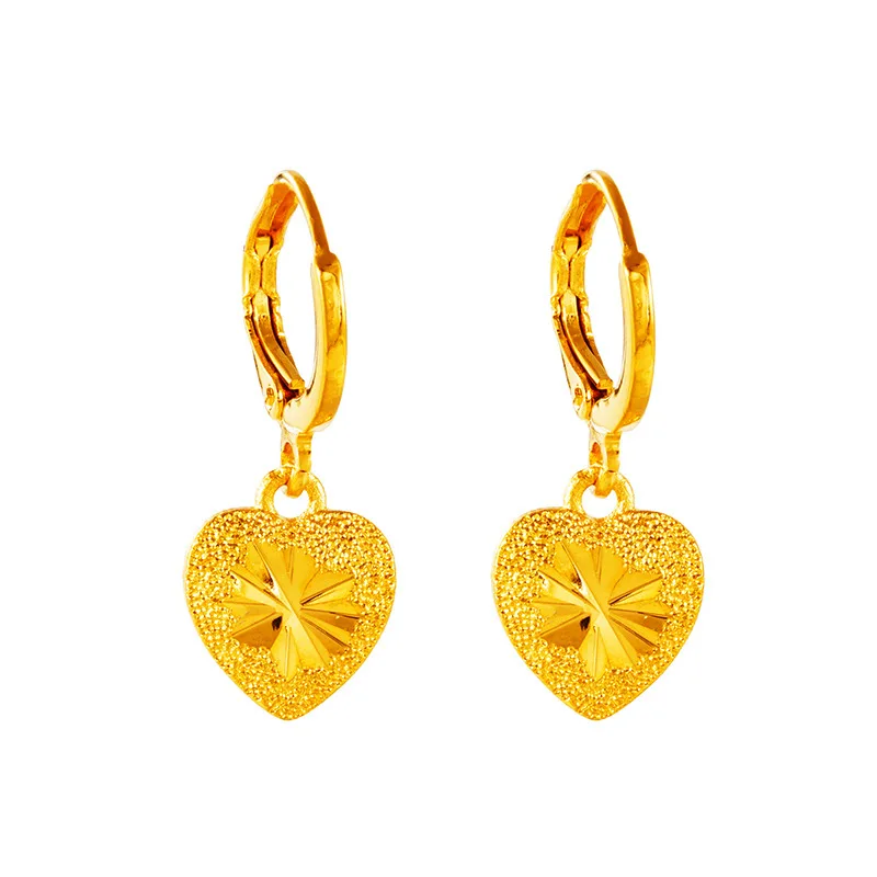 Korean Fashion Gold Color Dull Polish Heart Love Drop Earrings for Women Party Wedding Engagement Jewelry Accessories Wholesale