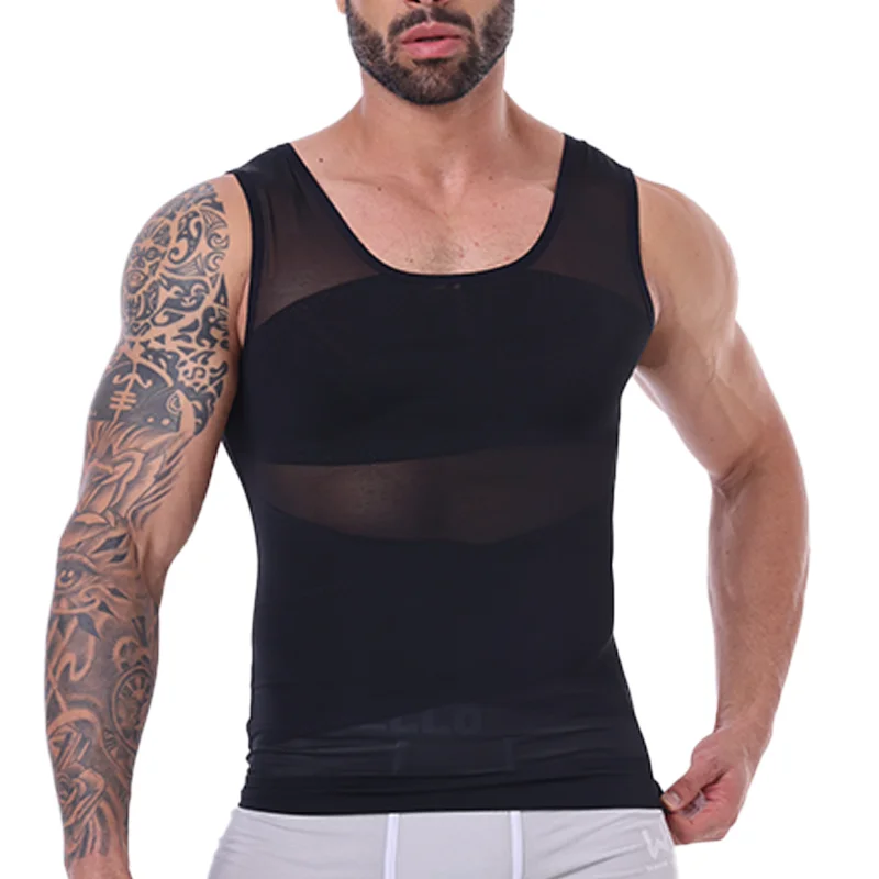

Men Compression Shirt X Cross Breathable Mesh Undershirt Slimming Body Shaper Tank Top Sleeveless Shapewear Vest Gynomastica