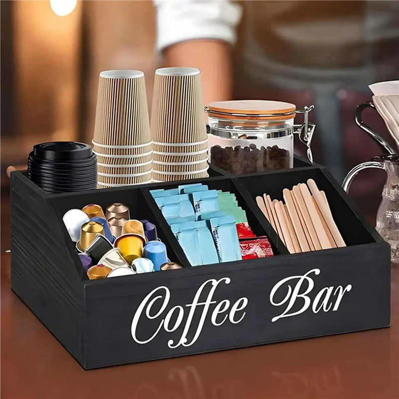 

SEWS-2X Coffee Station Counter Organizer Countertop Wooden Basket Holder Wood Coffee Pods Holder Storage Basket For Offices