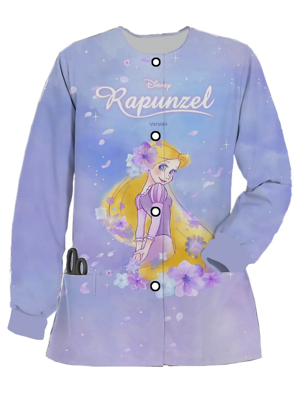 2025 Disney Rapunzel print spring and autumn women's scrub nurse uniform pet doctor long-sleeved surgical uniform work uniform