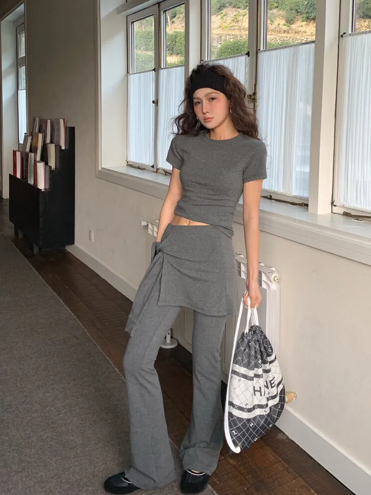 

Summer New Comfortable Design Fashionable Slim Fit Short Sleeve T-Shirt High Waist Slimming Micro Flared Skirt Two Piece Set