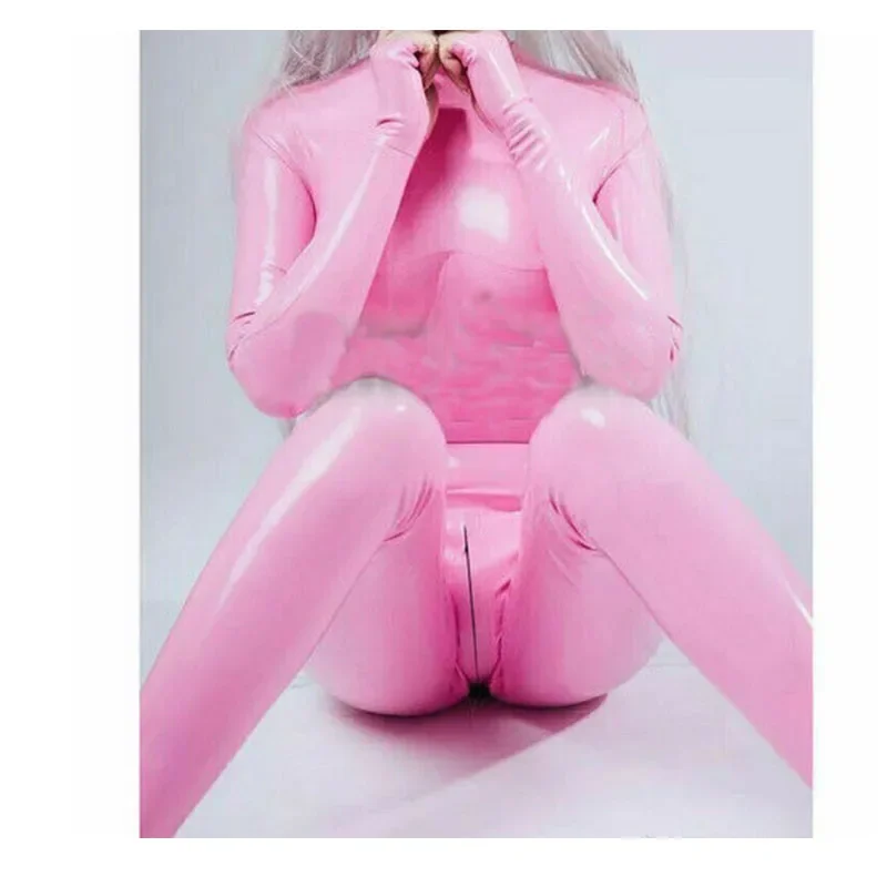 Pink Latex Catsuit Women Bodysuit with Back Zipper Custom Made Party Club Wear Customize Size