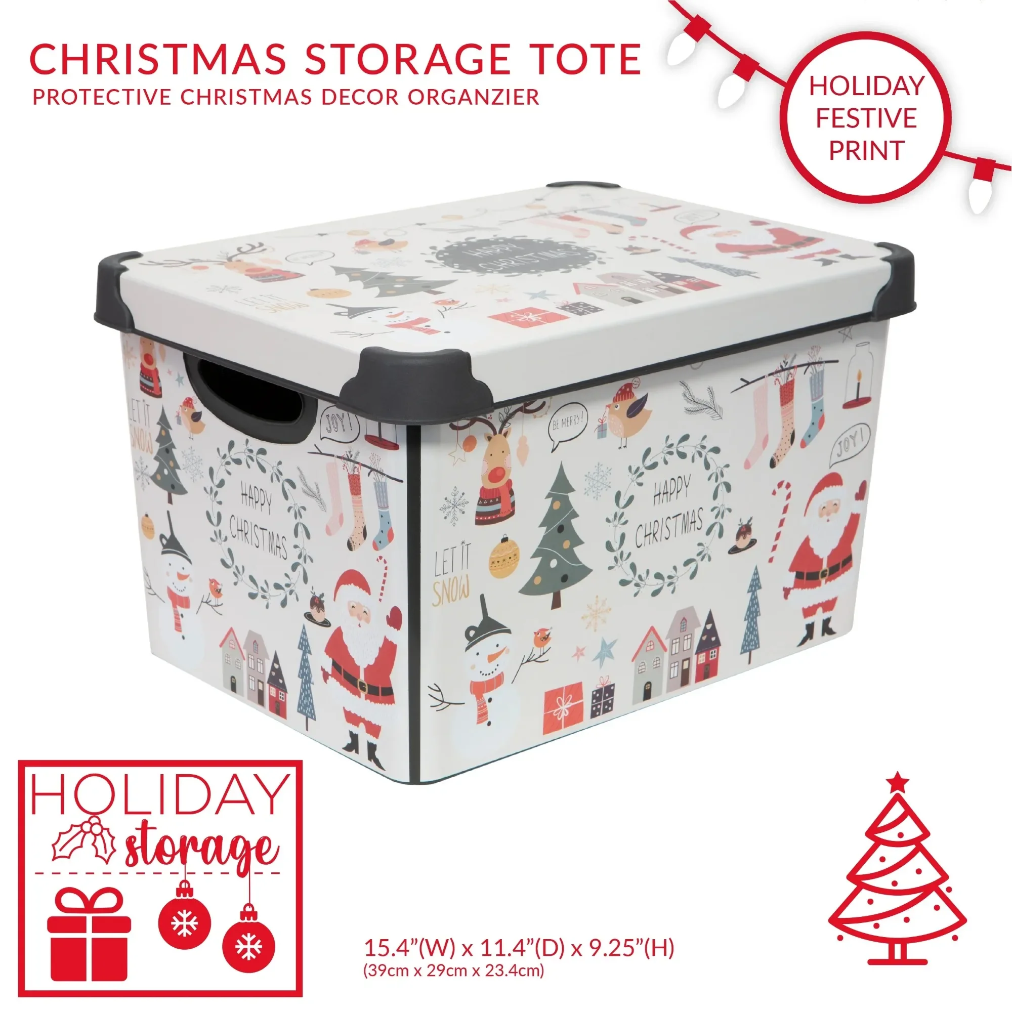 Simplify Contenedor de Almacenamiento de Plástico con Diseño "Feliz Navidad" de 7,48 Galones