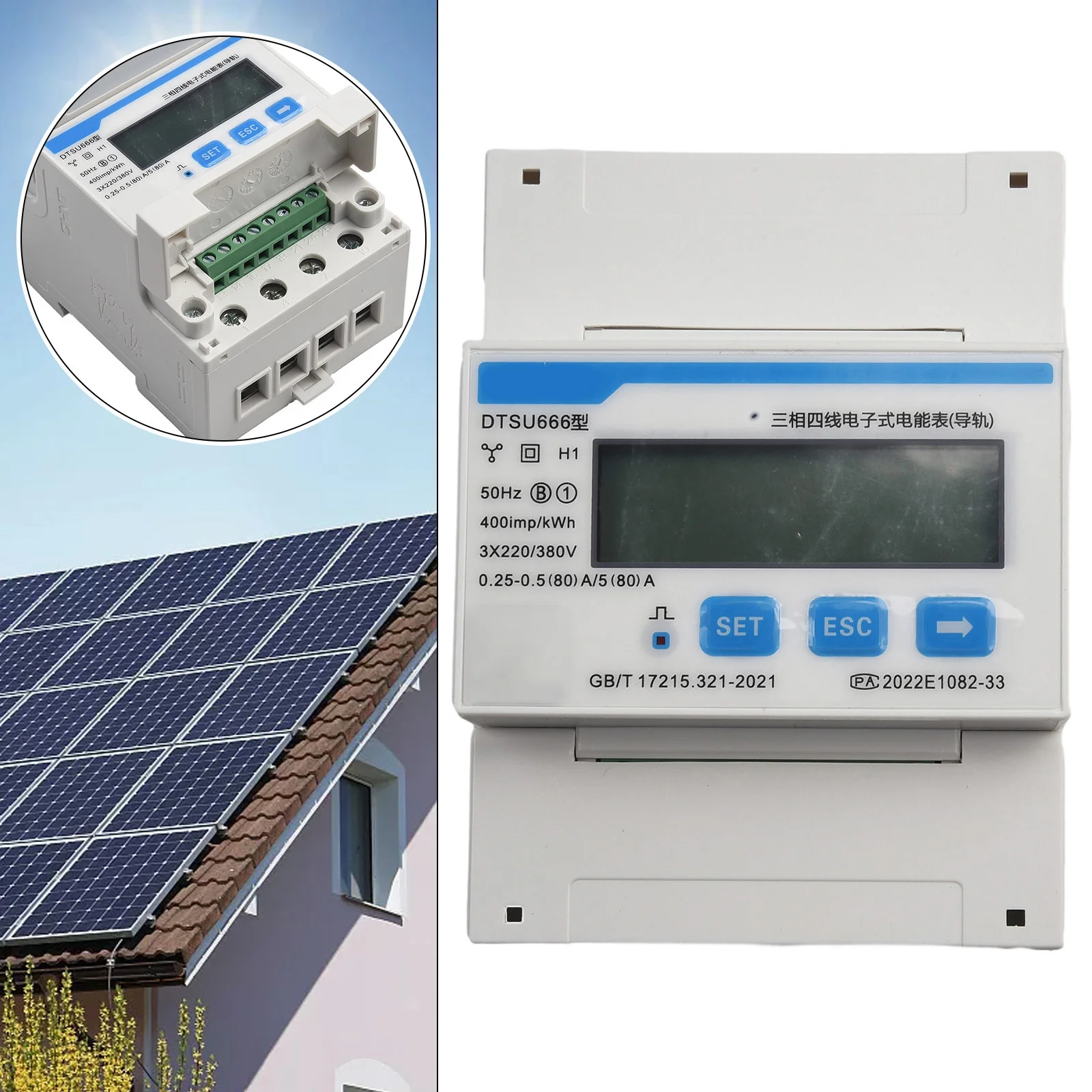 

Three-phase Electric Energy Meter 98x72mm Four-wire Guide Rail Type DTSU666 Electricity Energy Meter 50HZ Solar Power Supplies