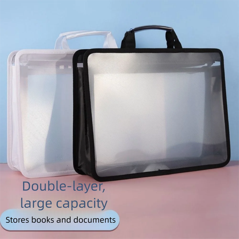 

Large Capacity Transparent a4 Handbag Thickened Waterproof Twill File Tote Bag 2 Layer Zippered Portable Documents Bag Paperwork