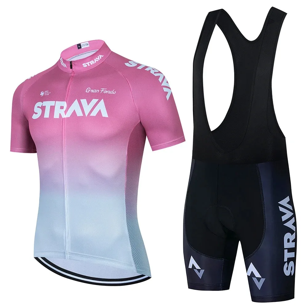 2024 Strava Cycling Jersey Set Summer Short Sleeve Breathable Men\'s MTB Bike Cycling Clothing Uniform Suit