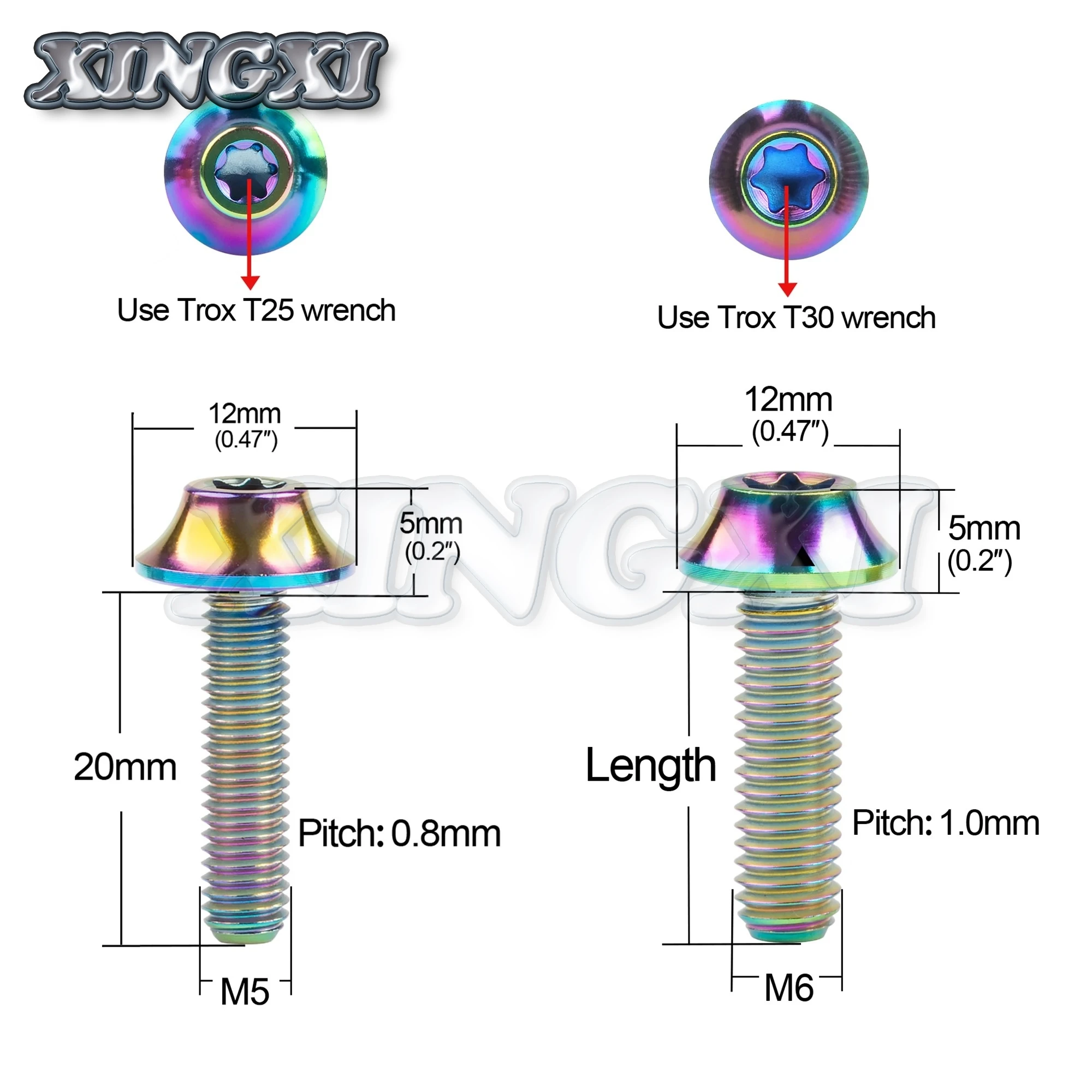 Xingxi Titanium Bolt Ti M5/M6X20mm Button Torx Head Bolt Screw for Bicycle Motorcycle Part Accessory