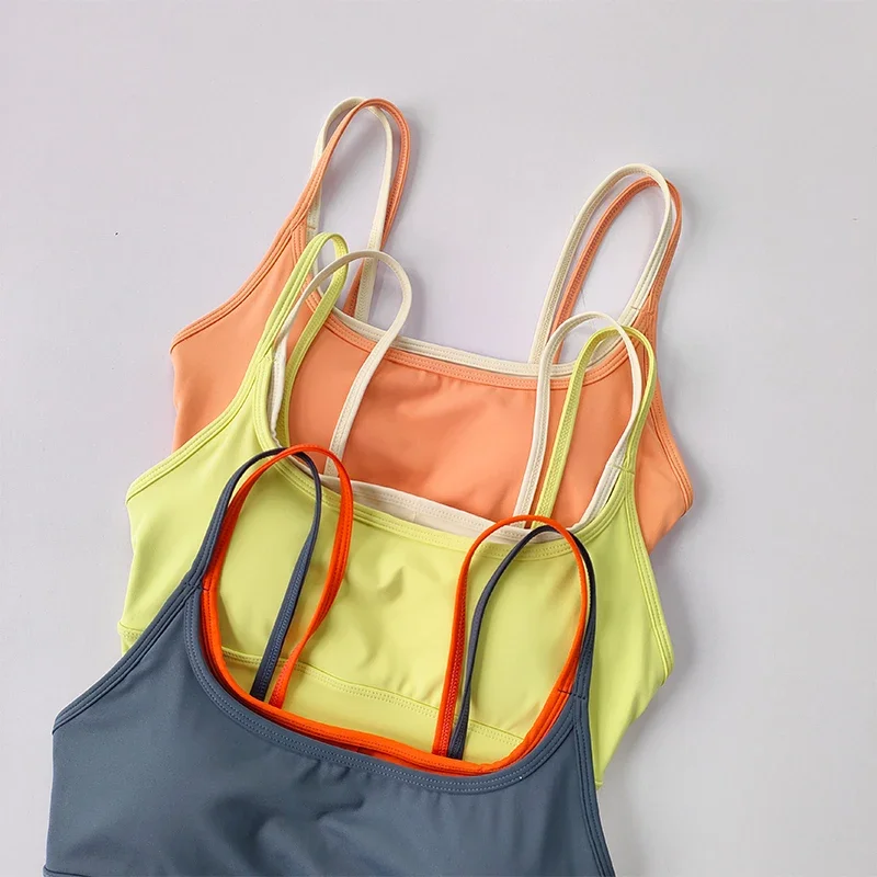 Sport-BH für Damen, Sommer, stoßdämpfend, formgebend, mit doppelten Trägern, Yoga-Top, schnelltrocknend, gegen Durchhängen, formgebender Fitness-BH – Detail 4