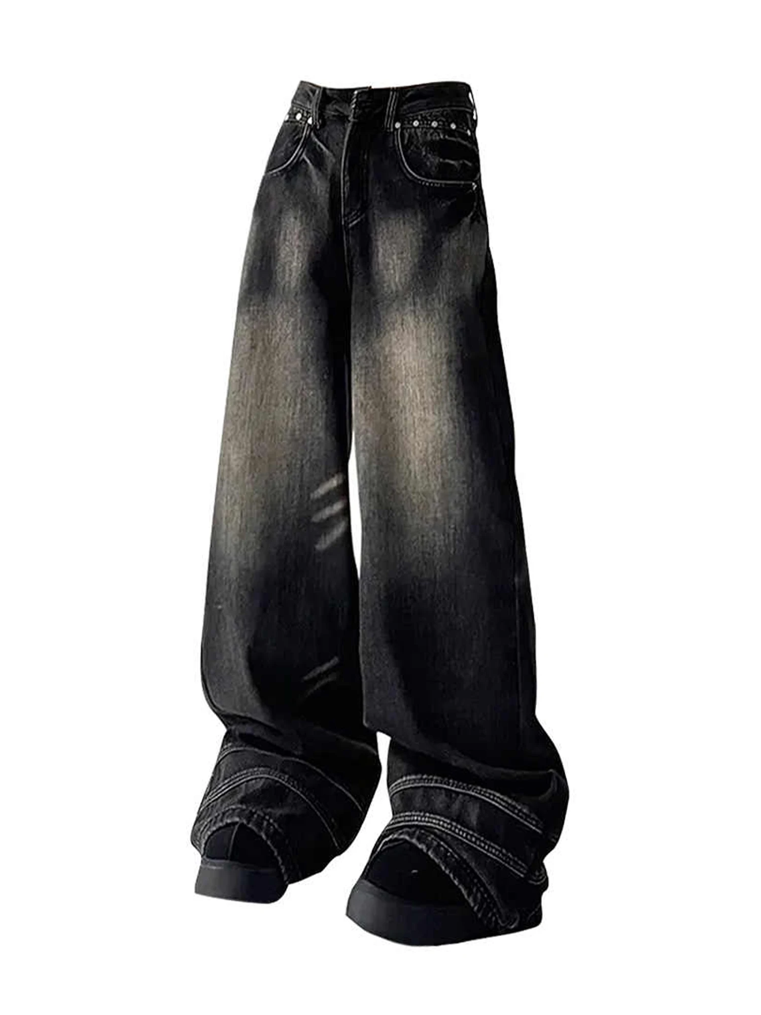 

Women's Black Gothic Jeans Vintage Harajuku Y2k Emo Baggy Long Jean Pants Japanese 2000s Style Oversize Denim Trousers Clothes
