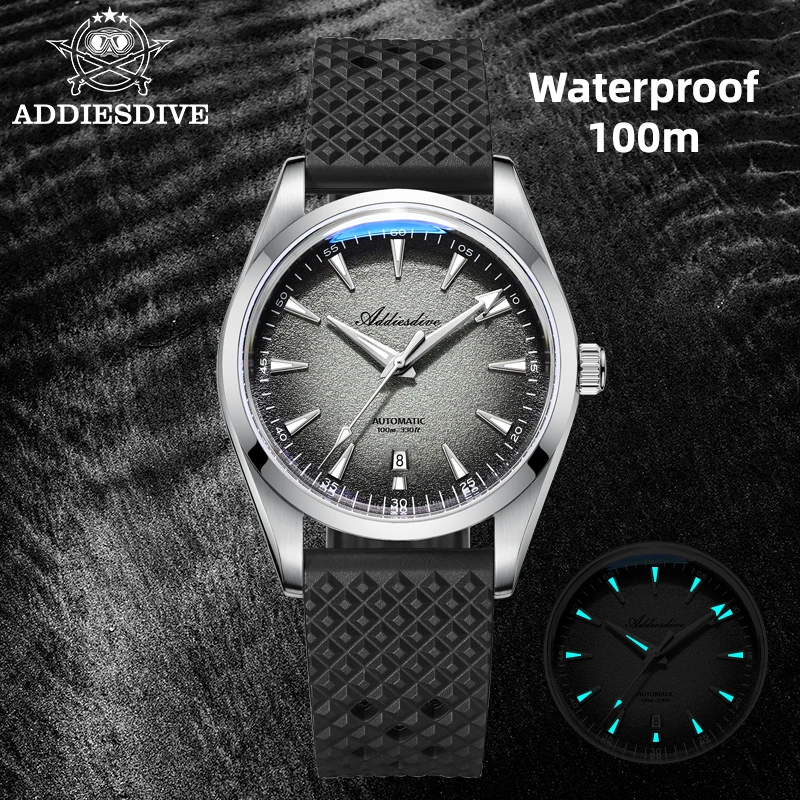 

ADDIESDIVE Mechanical Watches AD2527 reloj hombre Gradient Blue Dress Automatic Watch Waterproof 10Bar Bubble Mirror Glass Watch