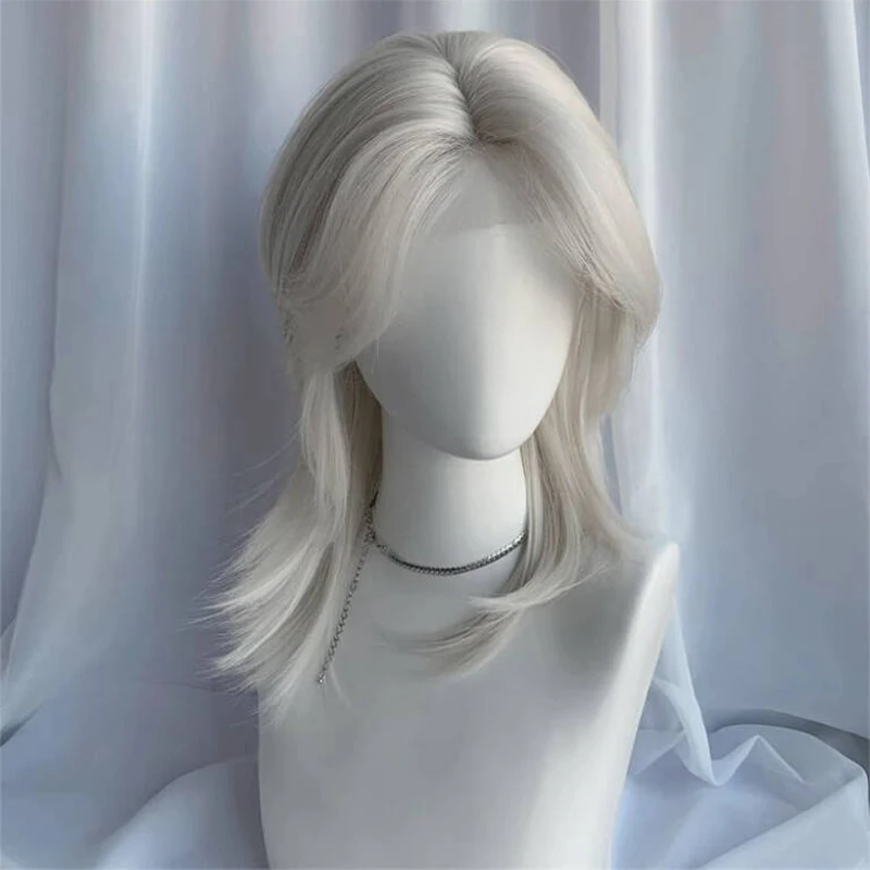 Lolita Synthetic Wig Forehead Lace Wolf Tail Short Curly Hair silver grey Layering Daily Fluffy Wig Full Head Unisex Daily Hallo image 5