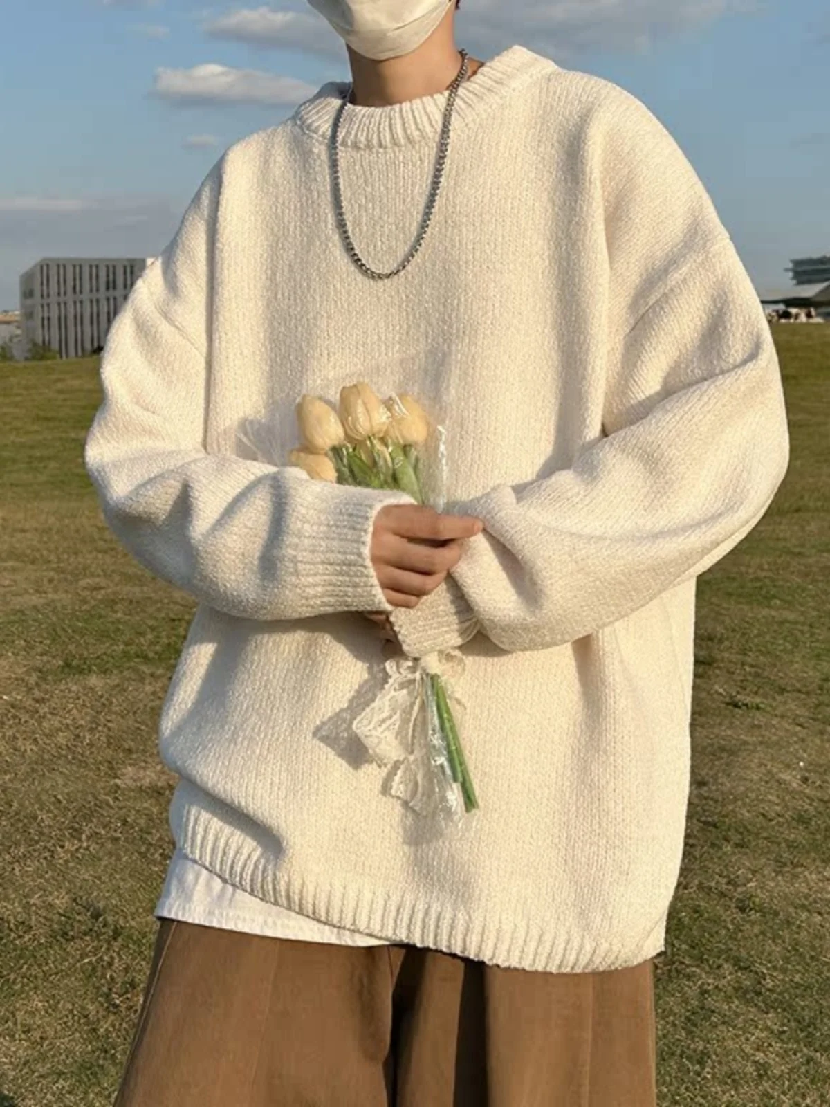 

Мужской свитер с круглым вырезом на осень-зиму, повседневный, универсальный, модный, в корейском и японском стиле, для студентов и подростков