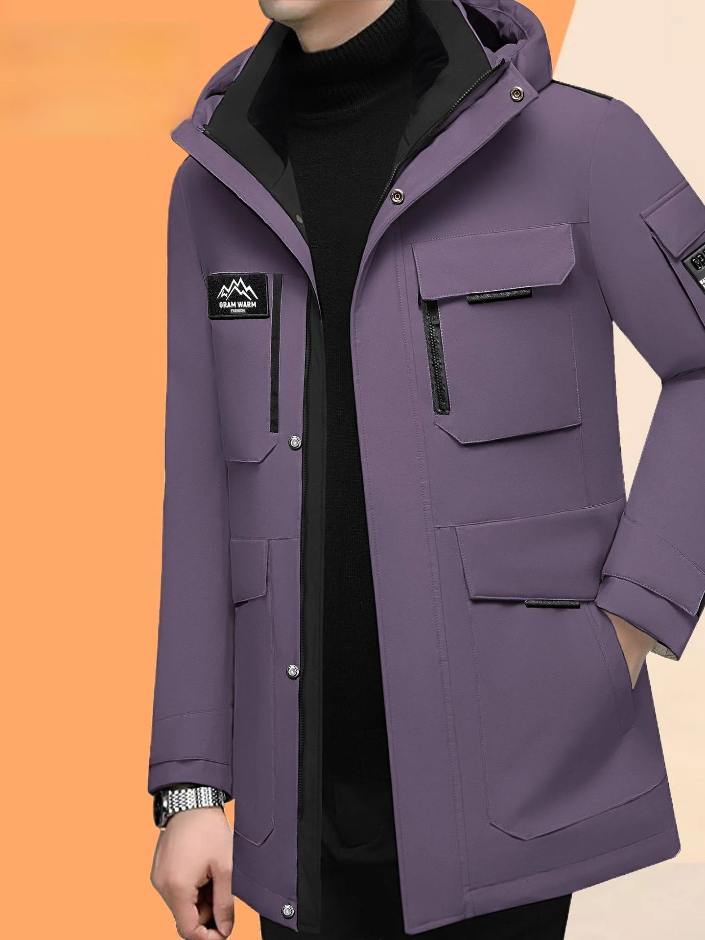 

ey Du down Puffer Jaet Men's Winter Thiened Long Coat with Hat Ci Casual Sle Soft Comfortable Polyester Fabric