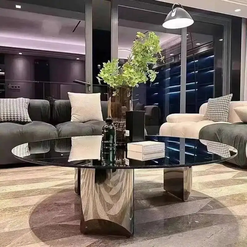 Coffee Italian Light Table, Luxury Tempered Glass Modern Home Dining Table, Creative and Simple Round Table