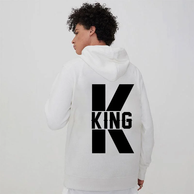 New Fashion Couple Hoodies King Queen Printed Hooded Seatshirts Streetwear Casual Pullover Tops Lovers Valentine's Day Hoodies