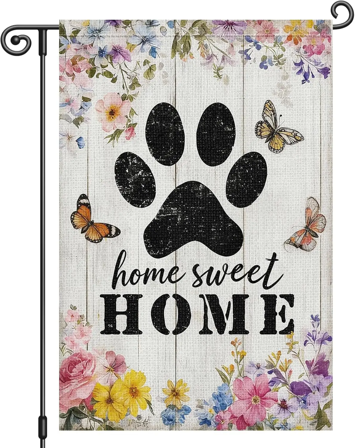 Heyfibro Spring Home Sweet Home Garden Flag 12x18 Inch Double Sided Floral Garden Flag Seasonal Small Paw Print House Flags jjp